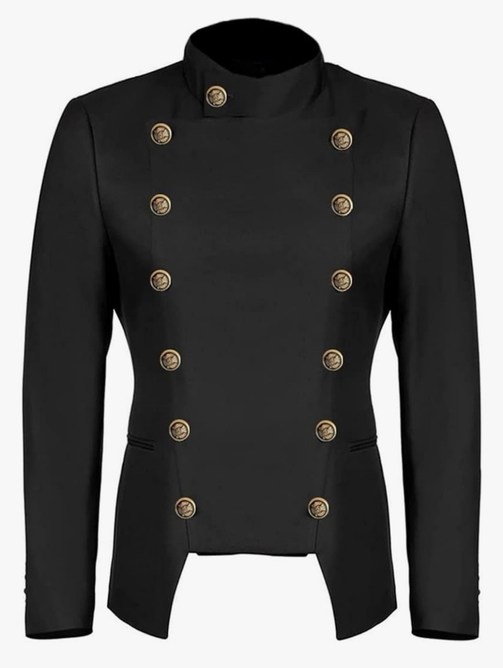 Men' Black Double-Breasted Military-Style Jacket